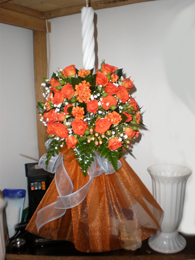 Lumanare de botez glob cu miniroza portocalie