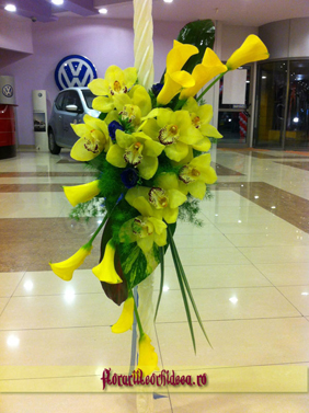 Lumanari de nunta din cale galbene si orhidee phalaenopsis galbene