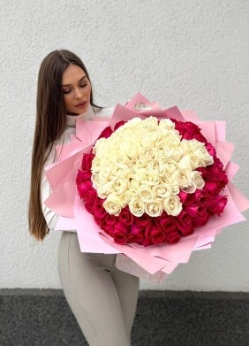Buchet ”Raisaaa” - 101 Trandafiri White-Pink 