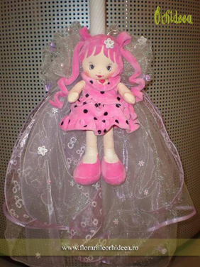 Lumanare de botez cu jucarie de plus - papusica 