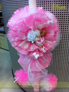 Lumanare de botez cu tul, organza si papusica 