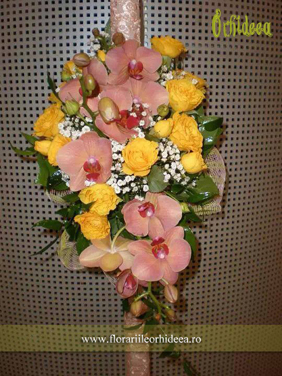 Lumanare de botez - orhidee phalaenopsis, miniroze galbene