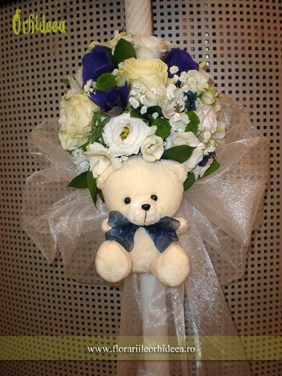 Lumanare de botez - trandafiri, anemone